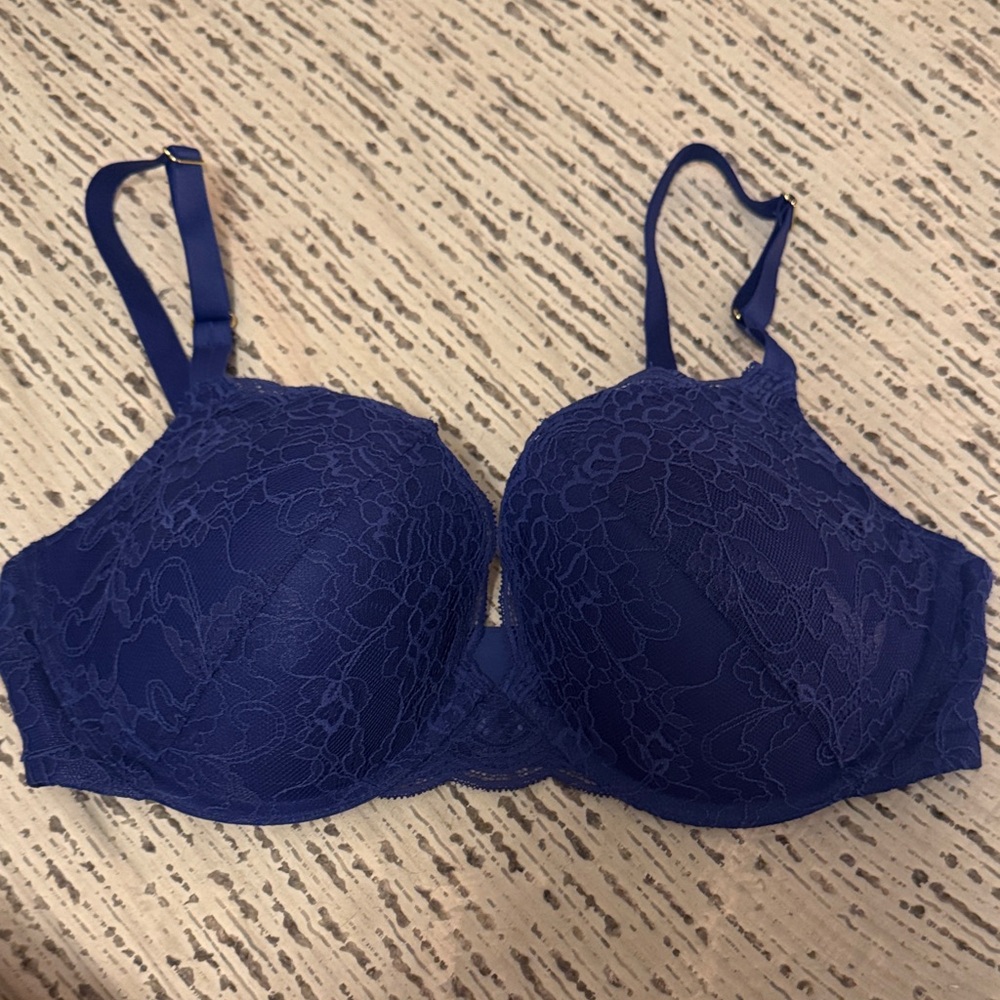 Lace Overlay Push-up Bra in Royal Blue - Women Intimates